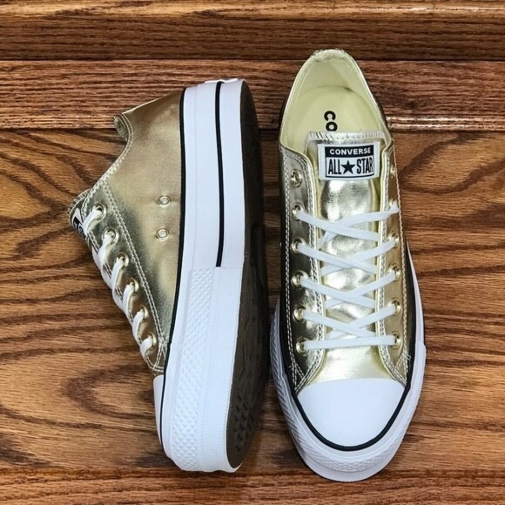 Converse CTAS Lift Ox Gold Metallic Platform Sneakers 560249C Size Women 8 - Picture 4 of 7